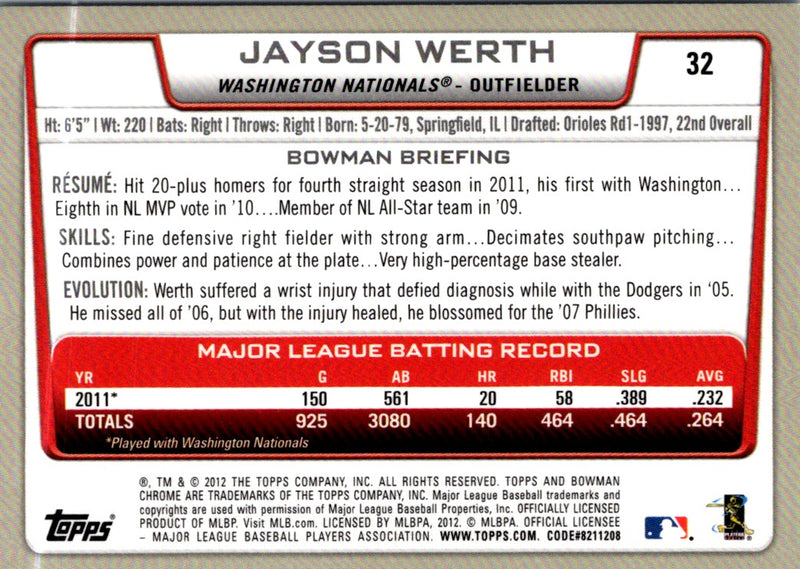 2012 Bowman Chrome Jayson Werth