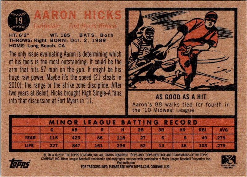 2011 Topps Heritage Minor League Aaron Hicks