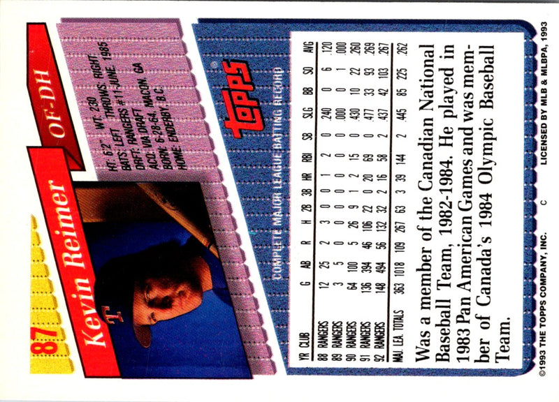 1993 Topps Gold Kevin Reimer