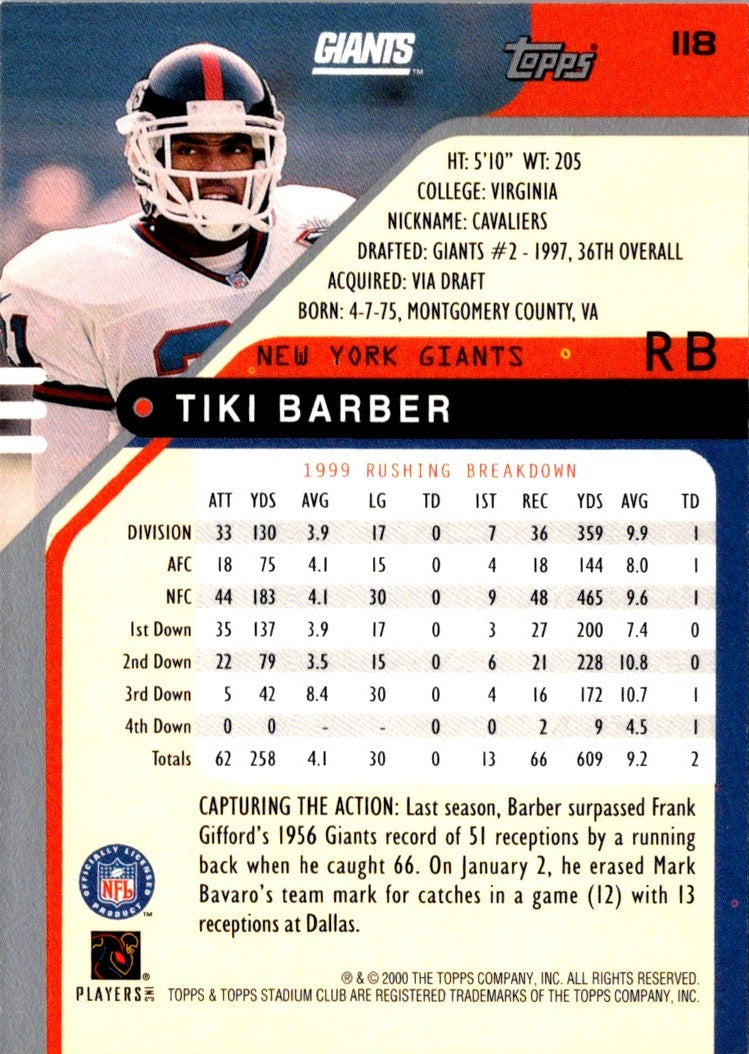 2000 Stadium Club Tiki Barber
