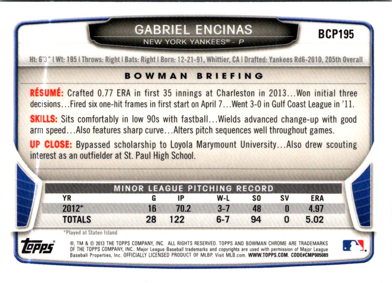 2013 Bowman Chrome Prospects Gabriel Encinas