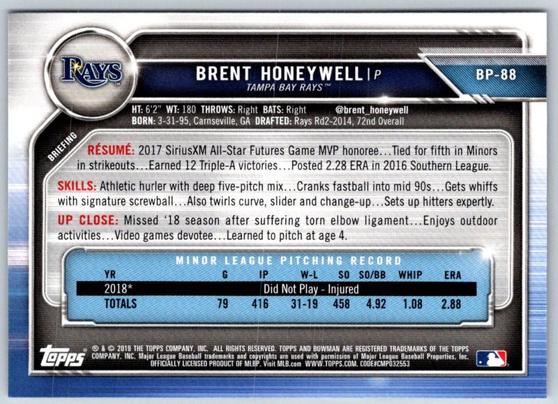 2019 Bowman Prospects Brent Honeywell