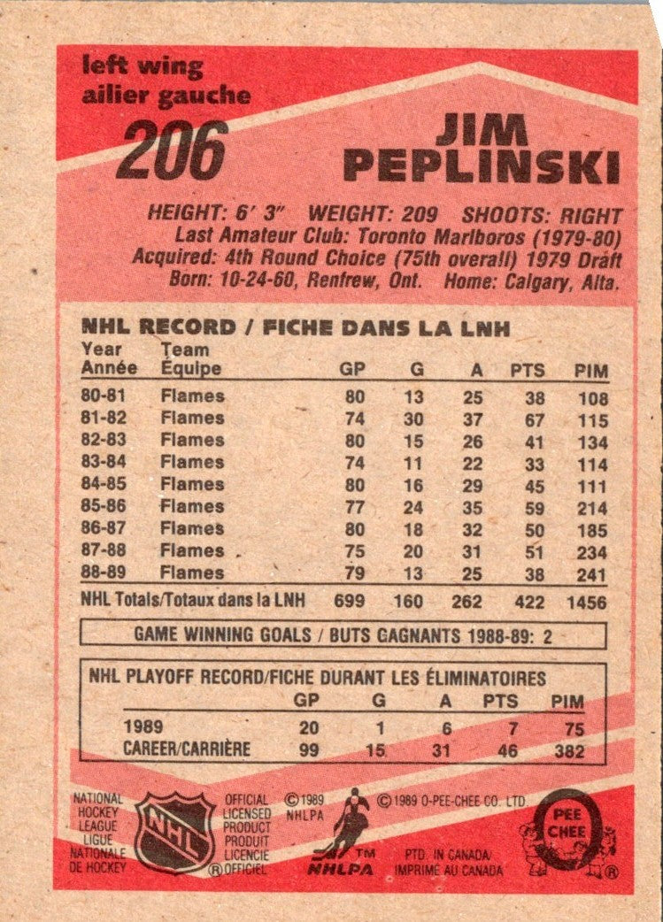 1989 O-Pee-Chee Jim Peplinski