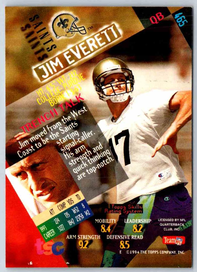 1994 Topps Stadium Club Football Jim Everett