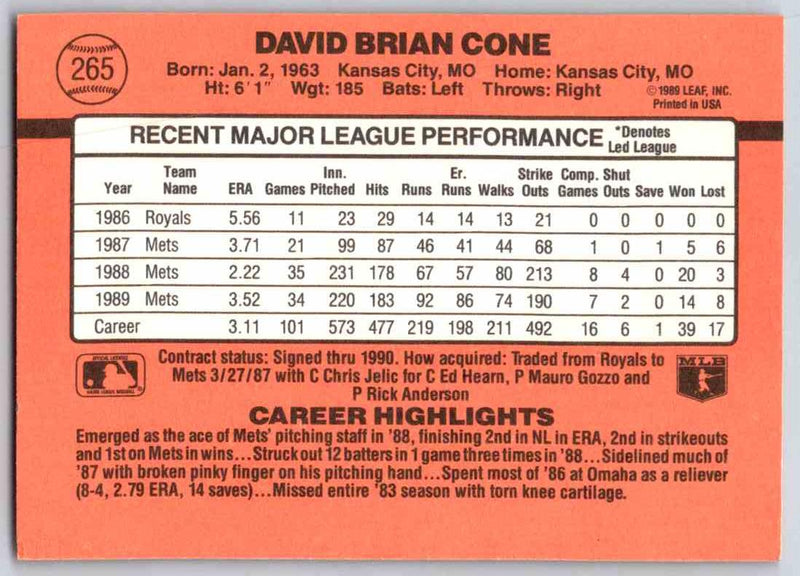 1990 Donruss David Cone