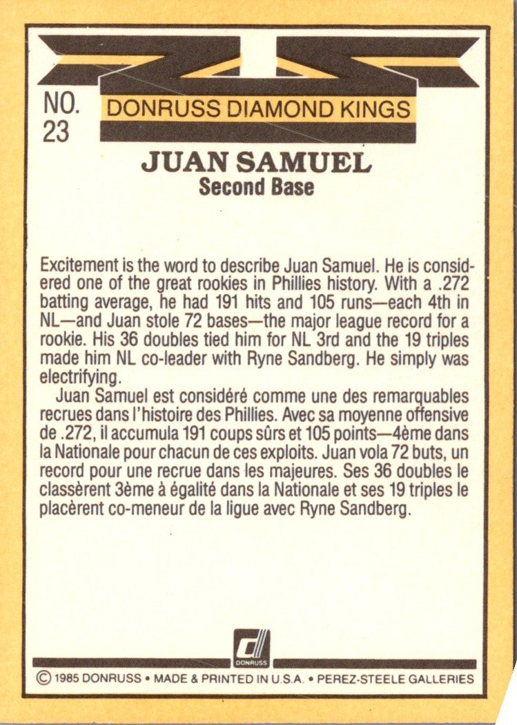 1985 Donruss Juan Samuel