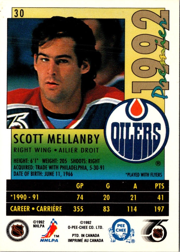 1991 O-Pee-Chee Premier Scott Mellanby