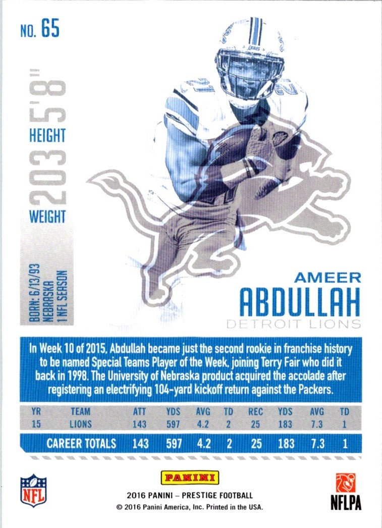 2016 Panini Prestige Ameer Abdullah