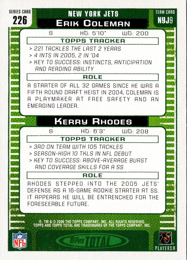 2006 Topps Total Kerry Rhodes/Erik Coleman