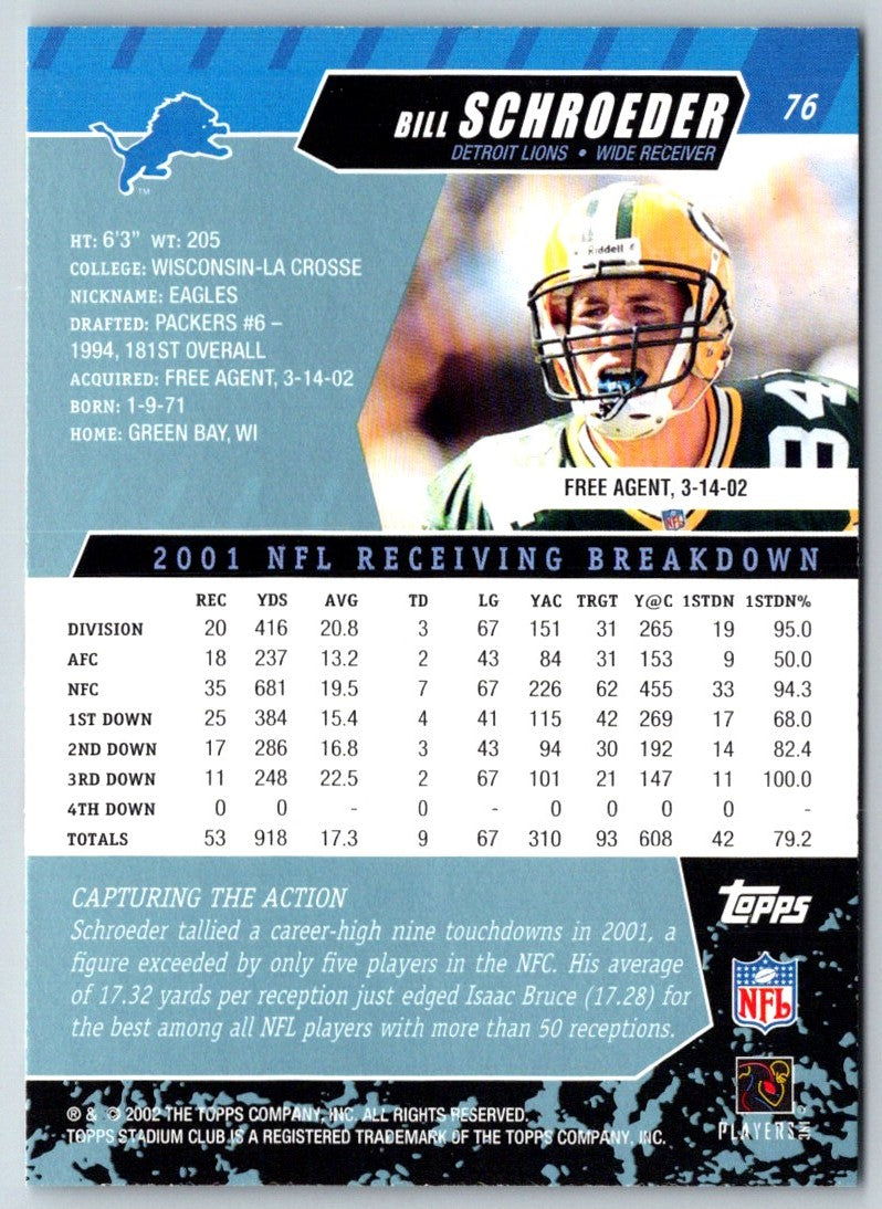 2002 Stadium Club Bill Schroeder