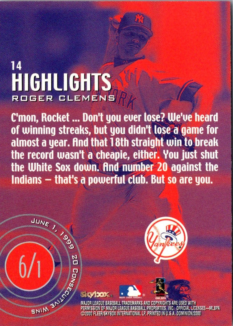 2000 SkyBox Dominion Roger Clemens