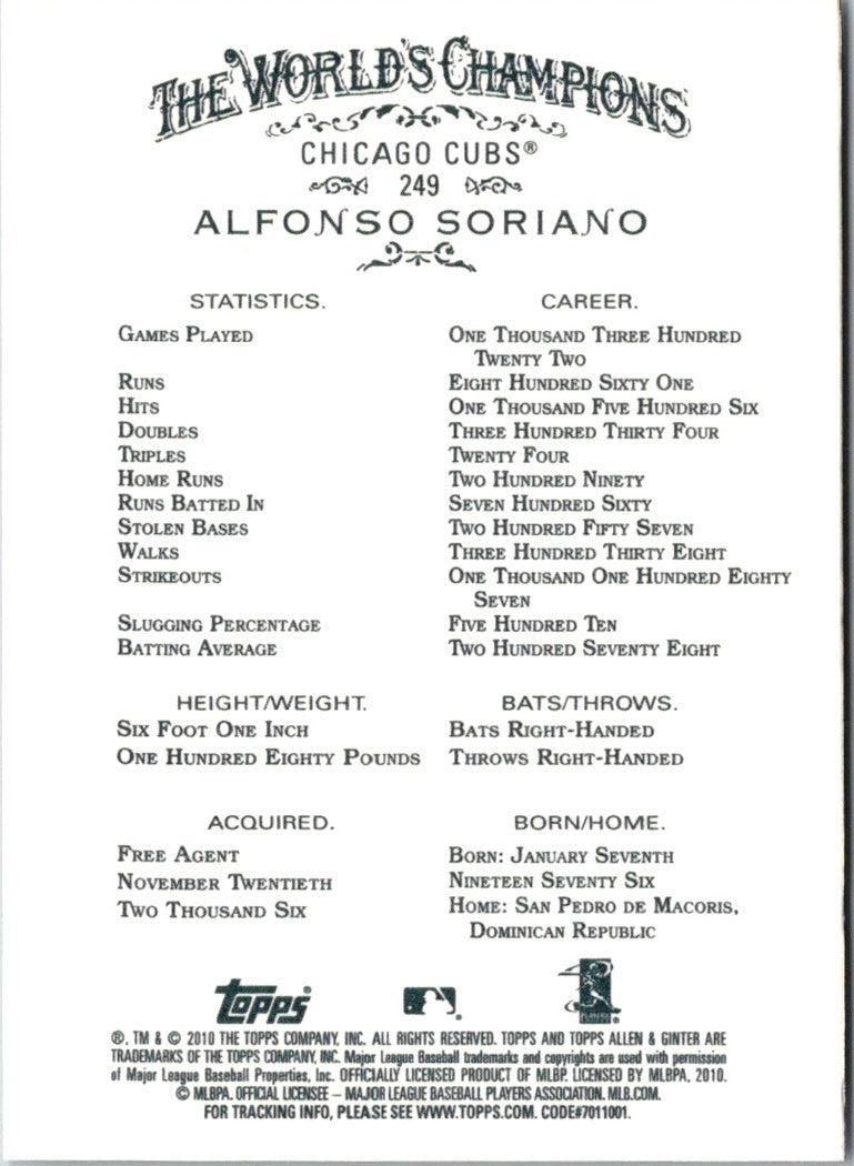 2010 Topps Allen & Ginter Alfonso Soriano
