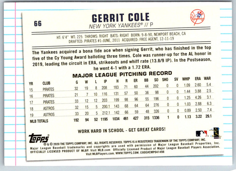 2020 Topps Gold Label Class 1 Black Gerrit Cole