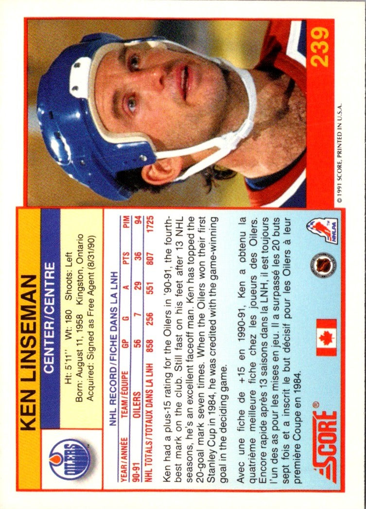 1991 Score Canadian Bilingual Ken Linseman