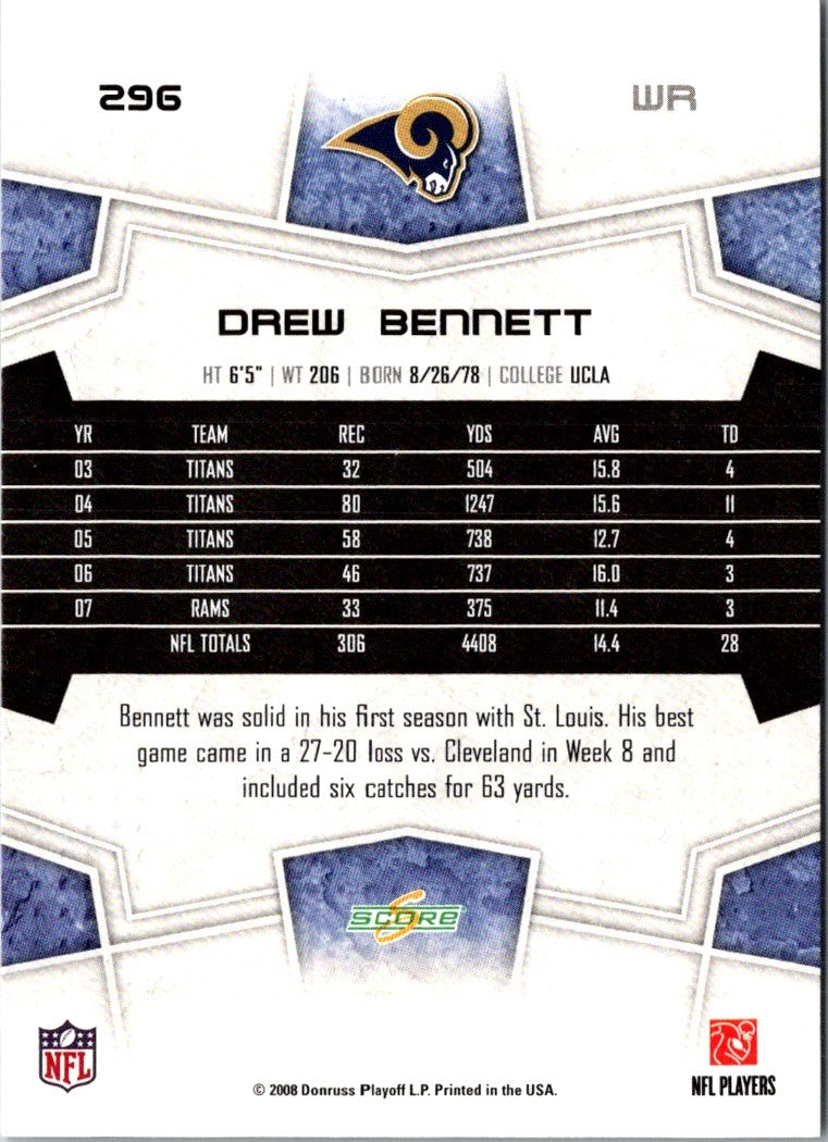 2008 Score Super Bowl XLIII Drew Bennett