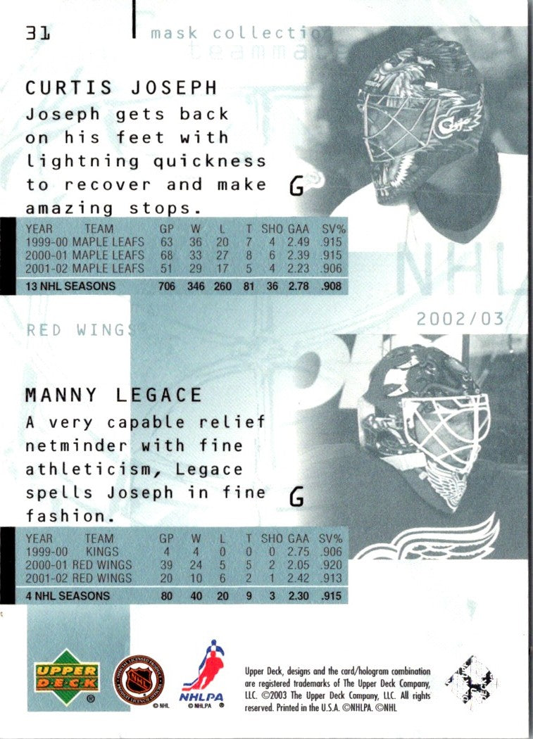 2002 Upper Deck Mask Collection Manny Legace/Curtis Joseph