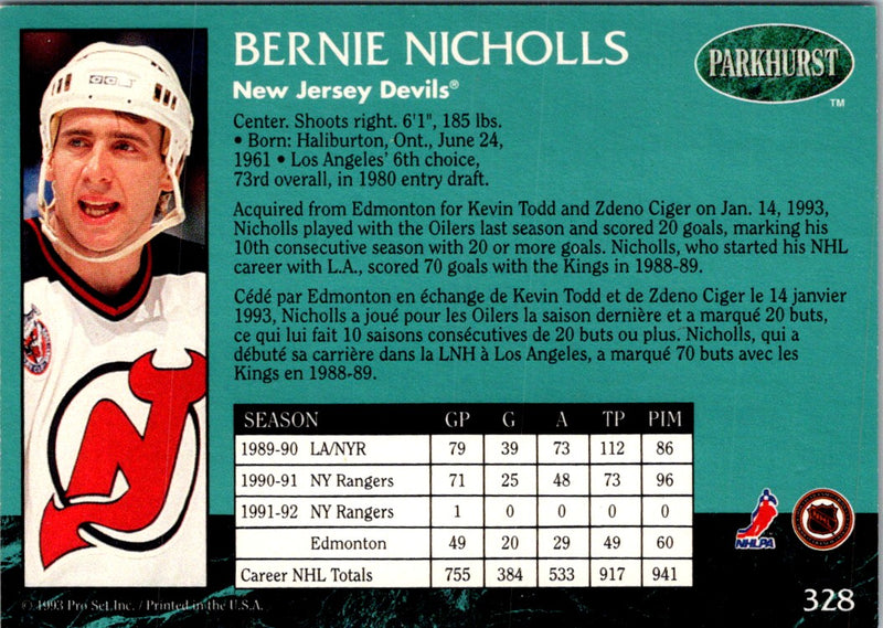 1992 Parkhurst French Bernie Nicholls