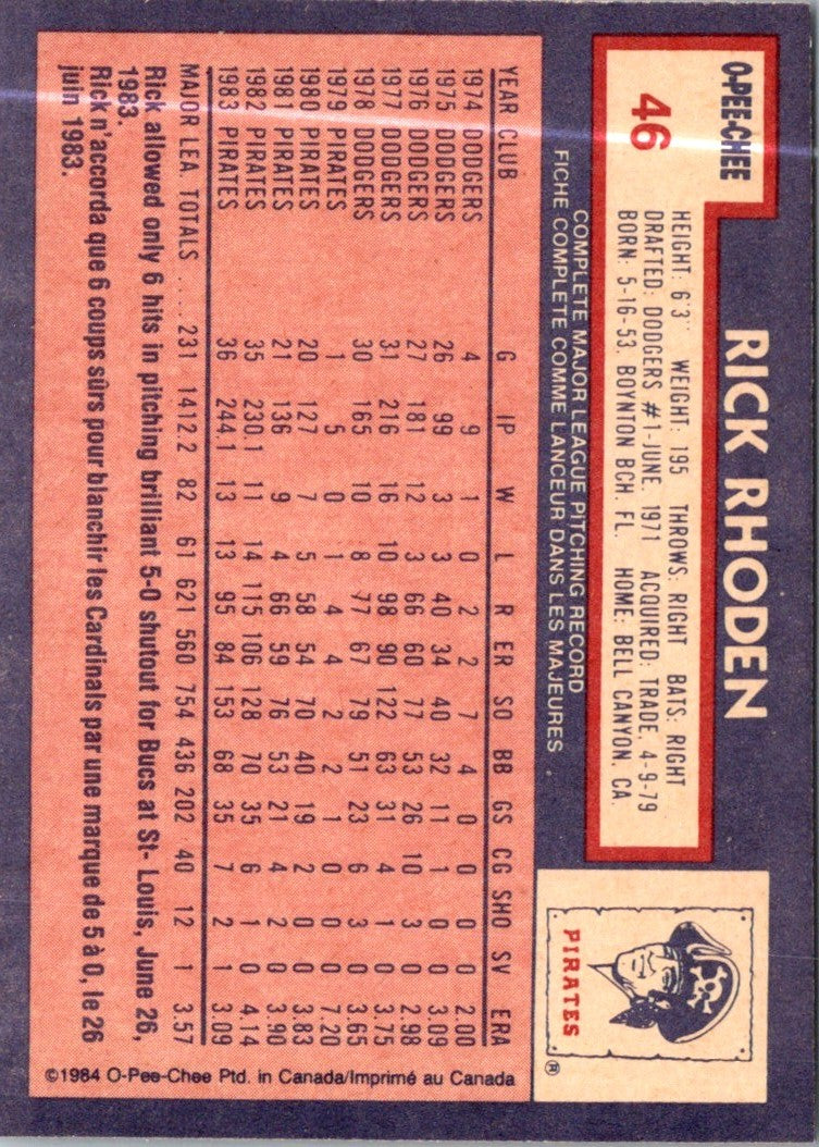 1984 O-Pee-Chee Rick Rhoden