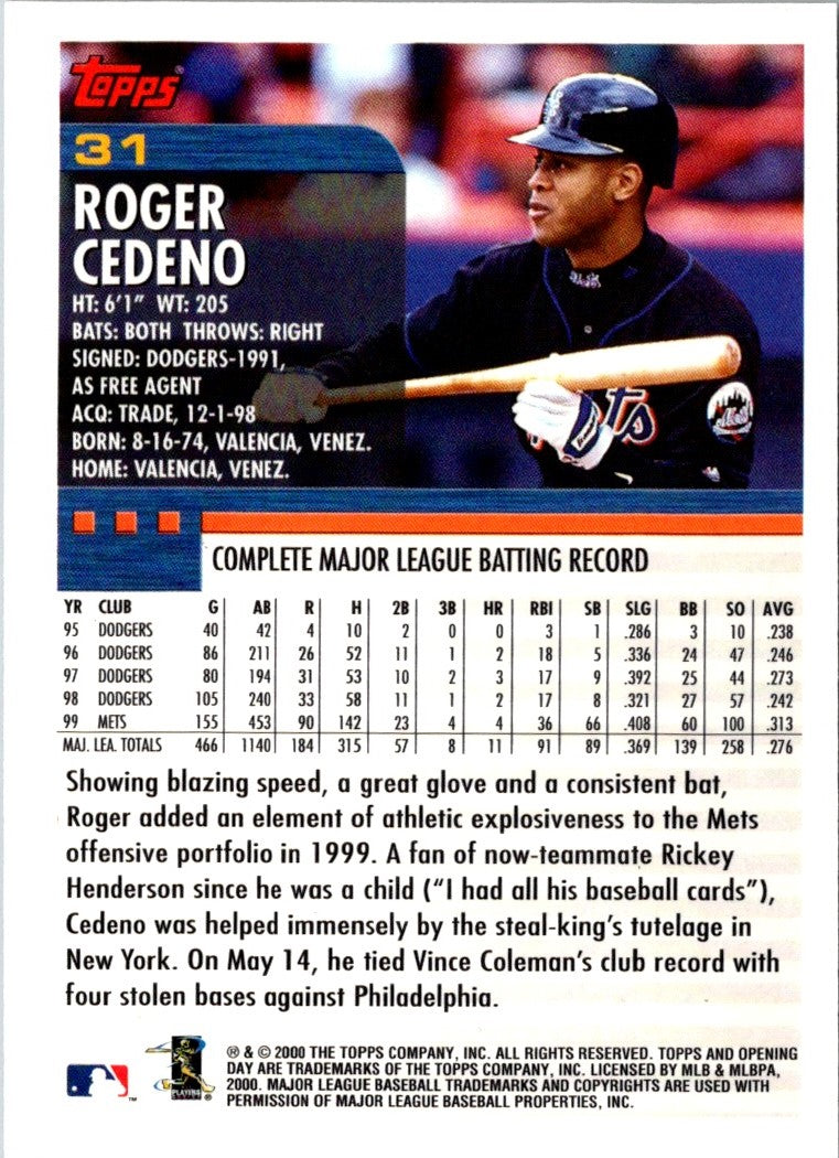 2000 Topps Opening Day Roger Cedeno