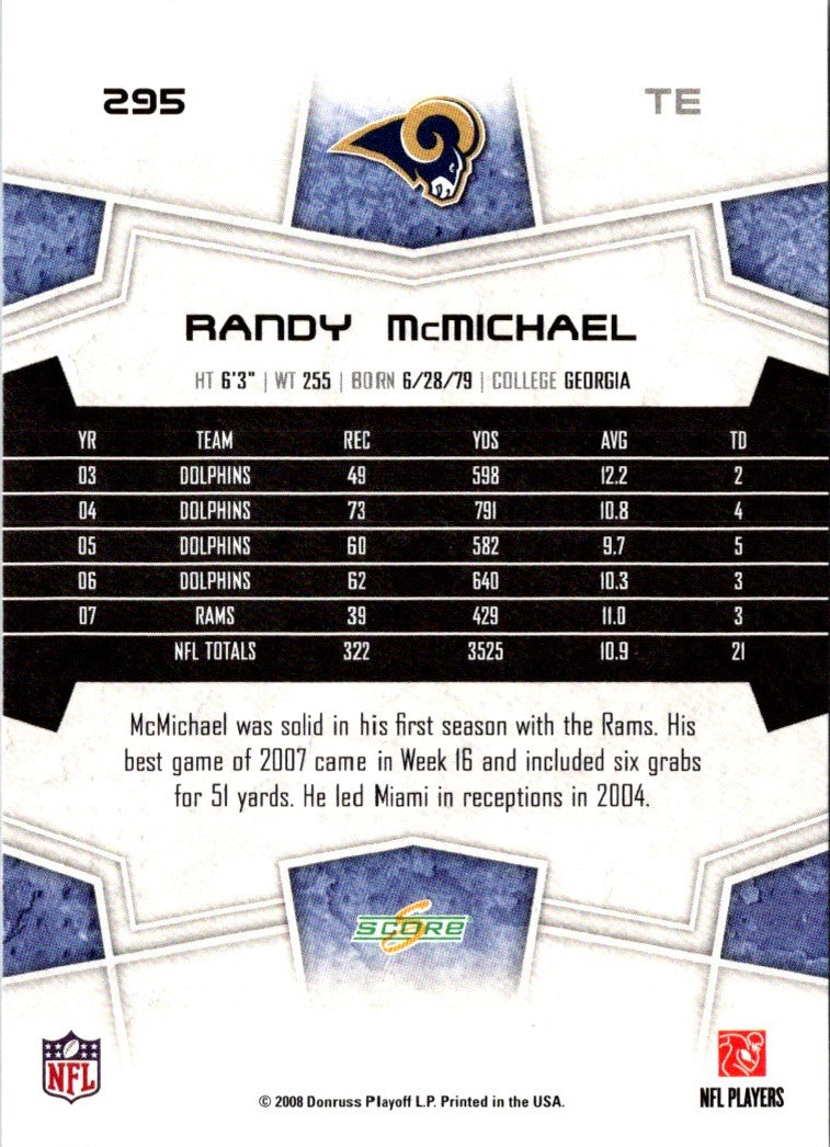 2008 Score Super Bowl XLIII Randy McMichael