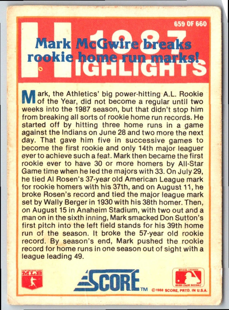 1988 Score Mark McGwire