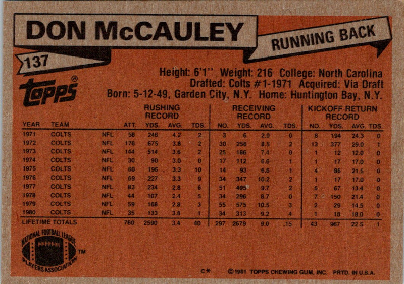 1981 Topps Don McCauley