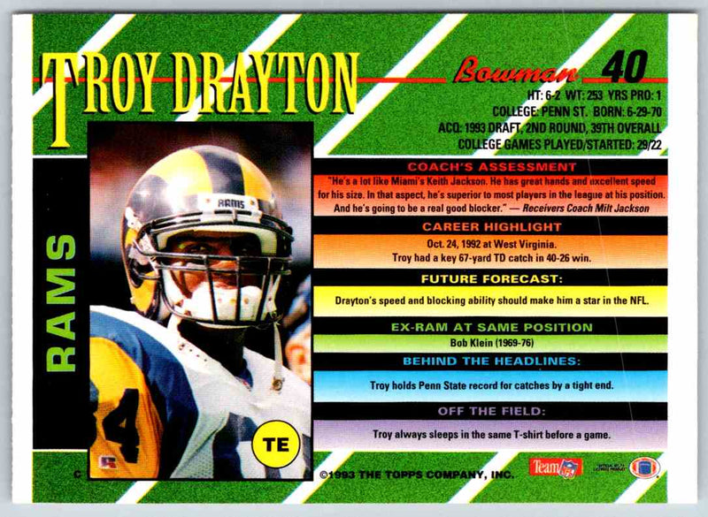 1993 Bowman Football Troy Drayton