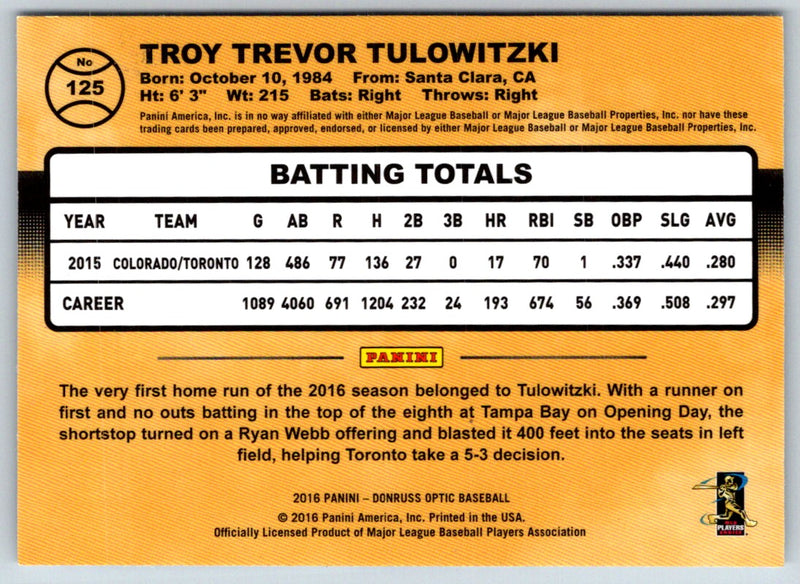 2016 Donruss Optic Troy Tulowitzki