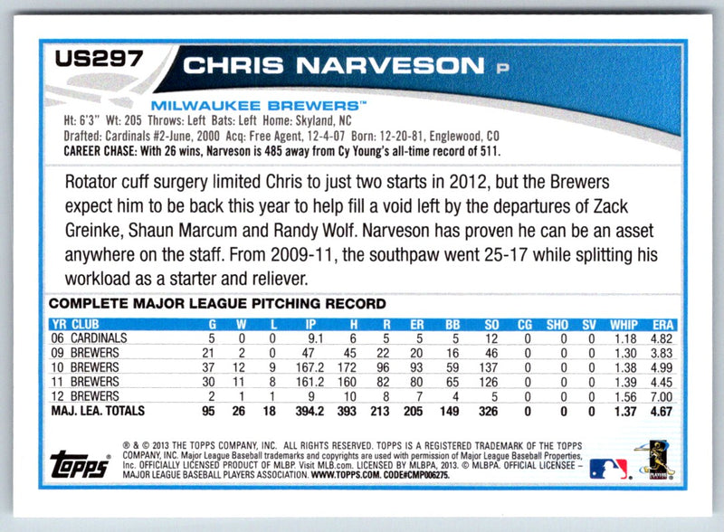 2013 Topps Update Chris Narveson