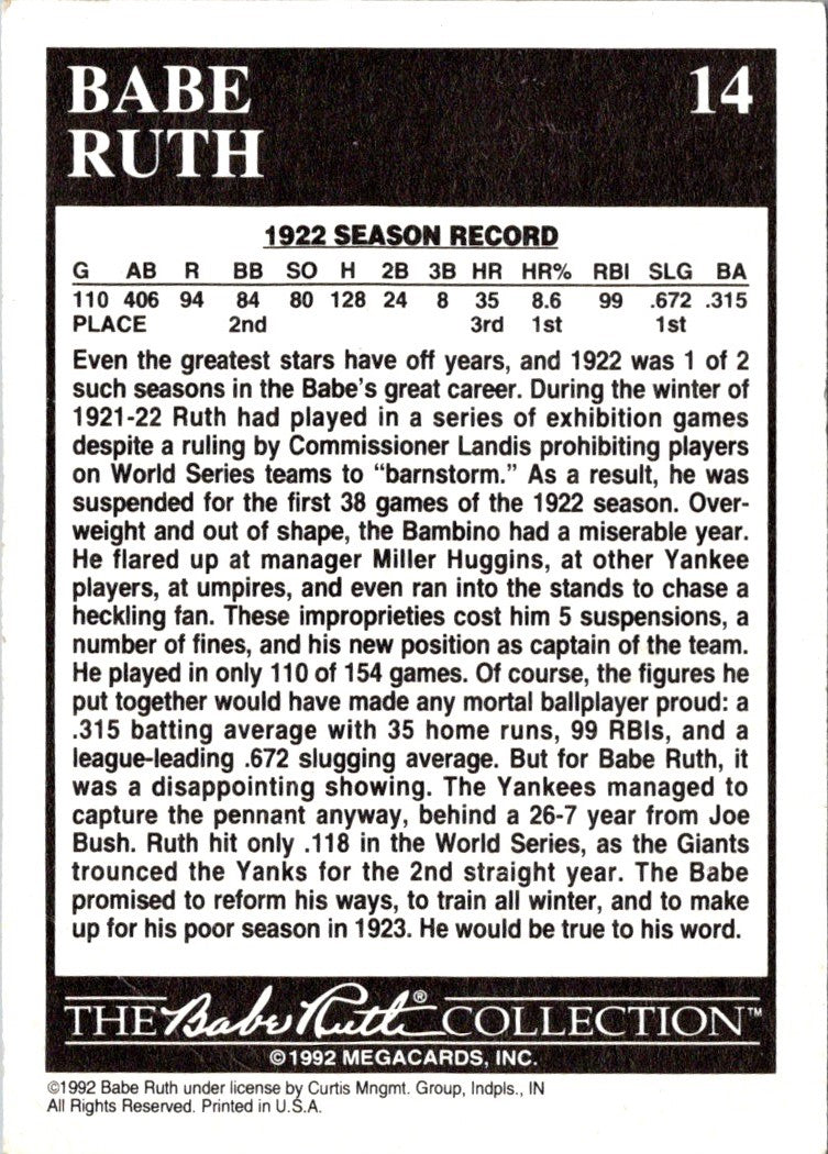 1992 Megacards Babe Ruth Prototyes Year In Review 1921