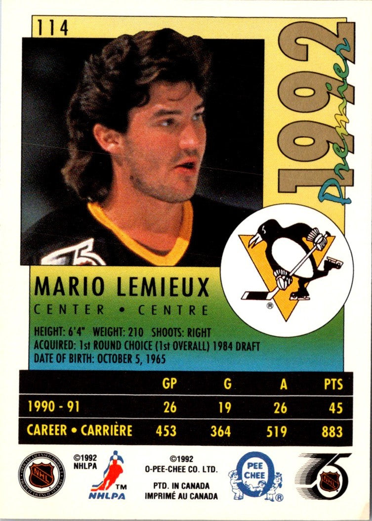 1991 O-Pee-Chee Premier Mario Lemieux