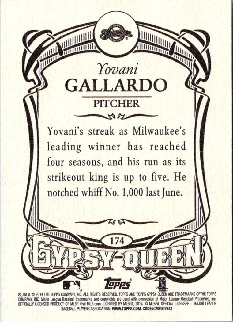 2014 Topps Gypsy Queen Yovani Gallardo