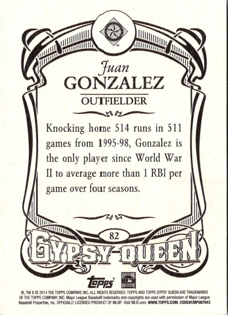 2014 Topps Gypsy Queen Juan Gonzalez