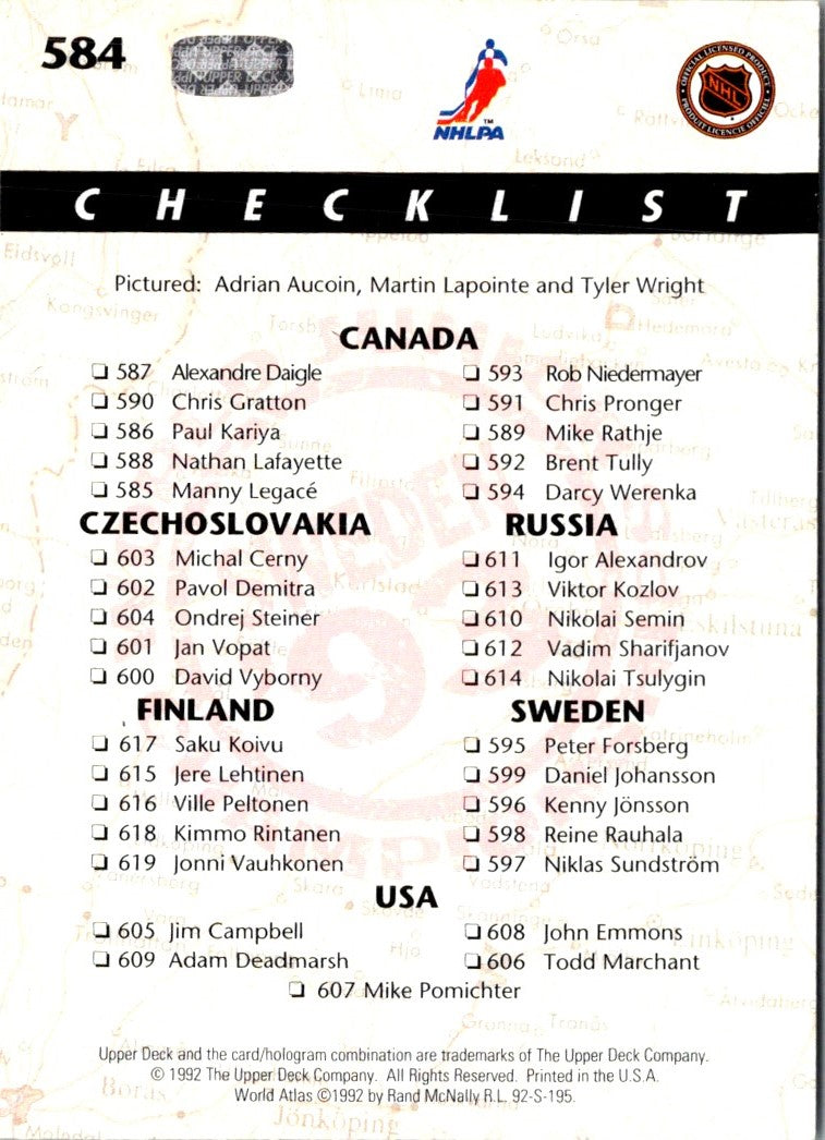 1992 Upper Deck World Junior Championships Sweden '93 Checklist