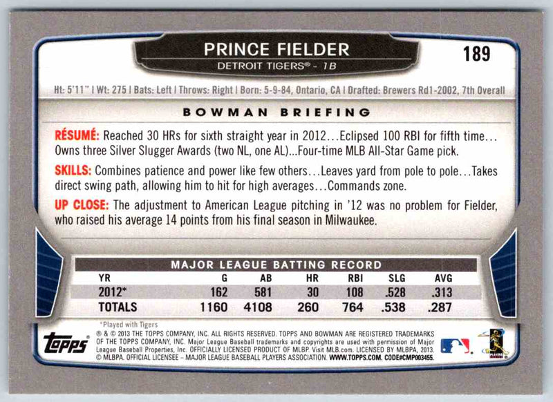 2013 Bowman Prince Fielder