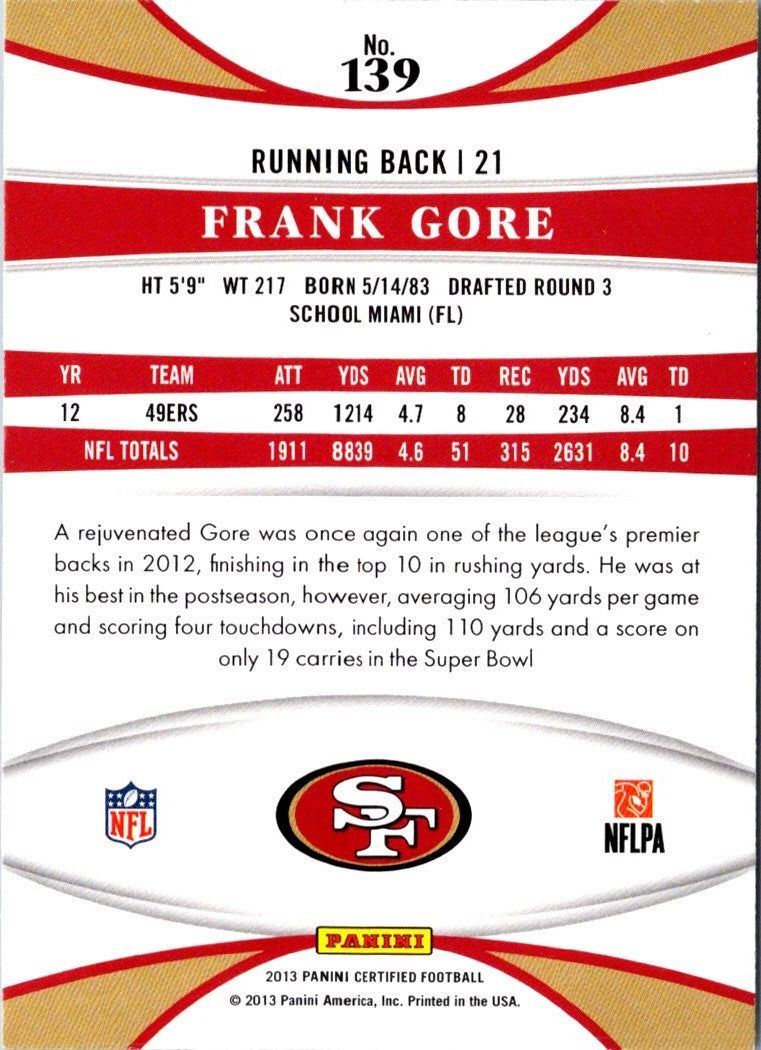 2013 Panini Certified Frank Gore