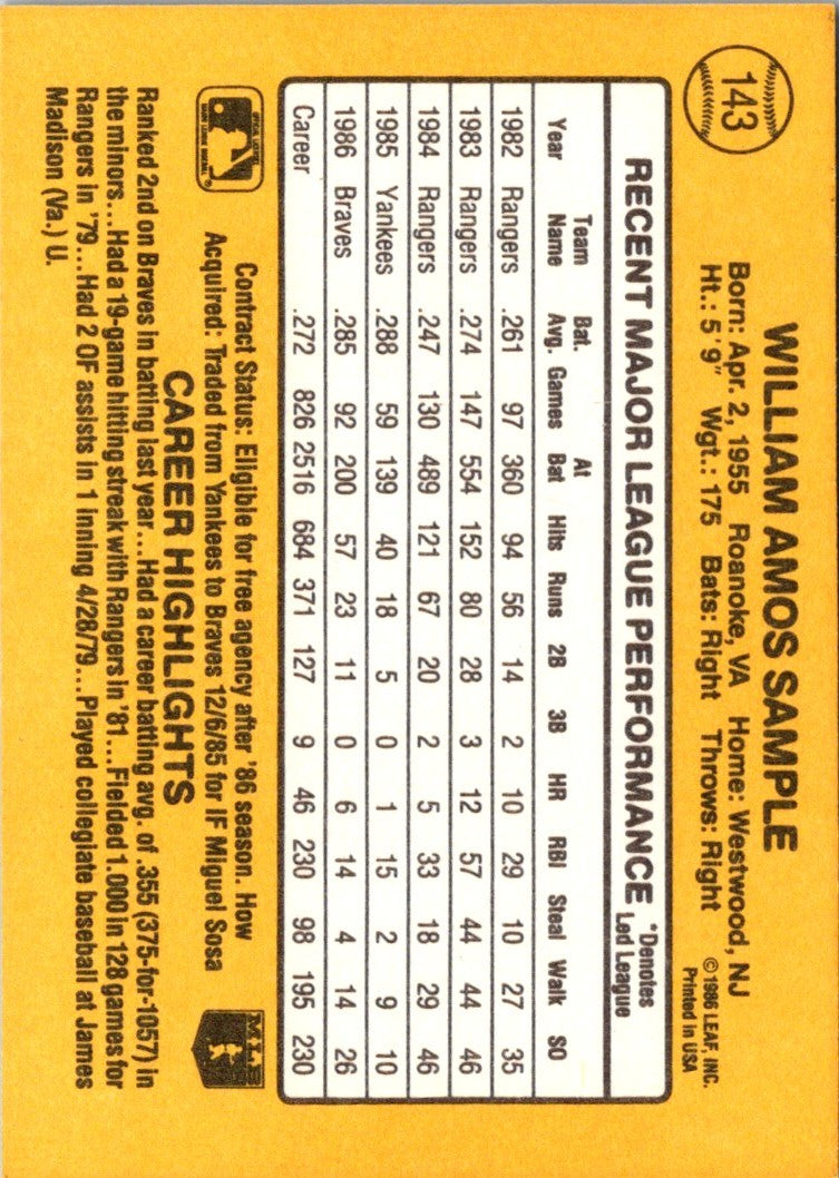 1987 Donruss Billy Sample