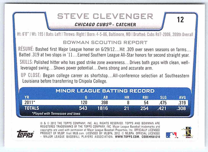 2012 Bowman Steve Clevenger