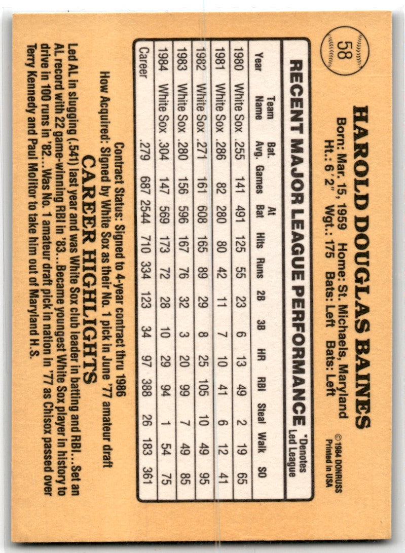 1984 Donruss Harold Baines