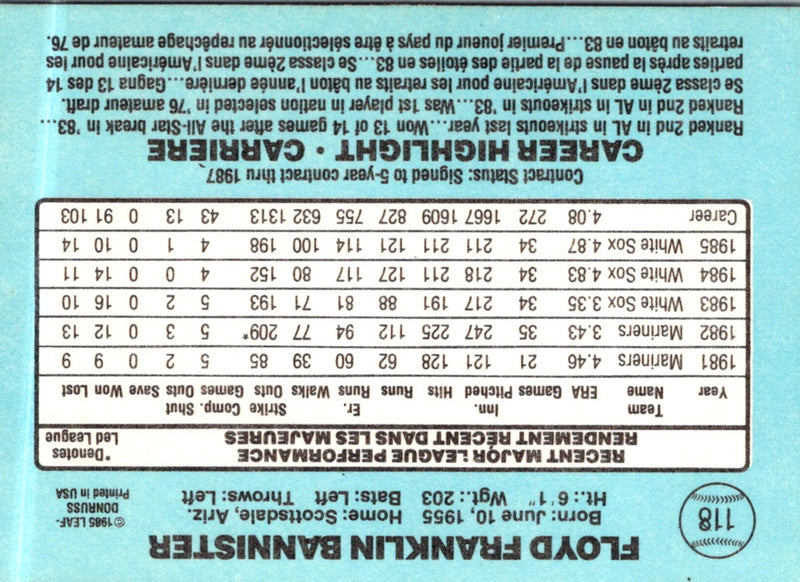 1986 Leaf Floyd Bannister