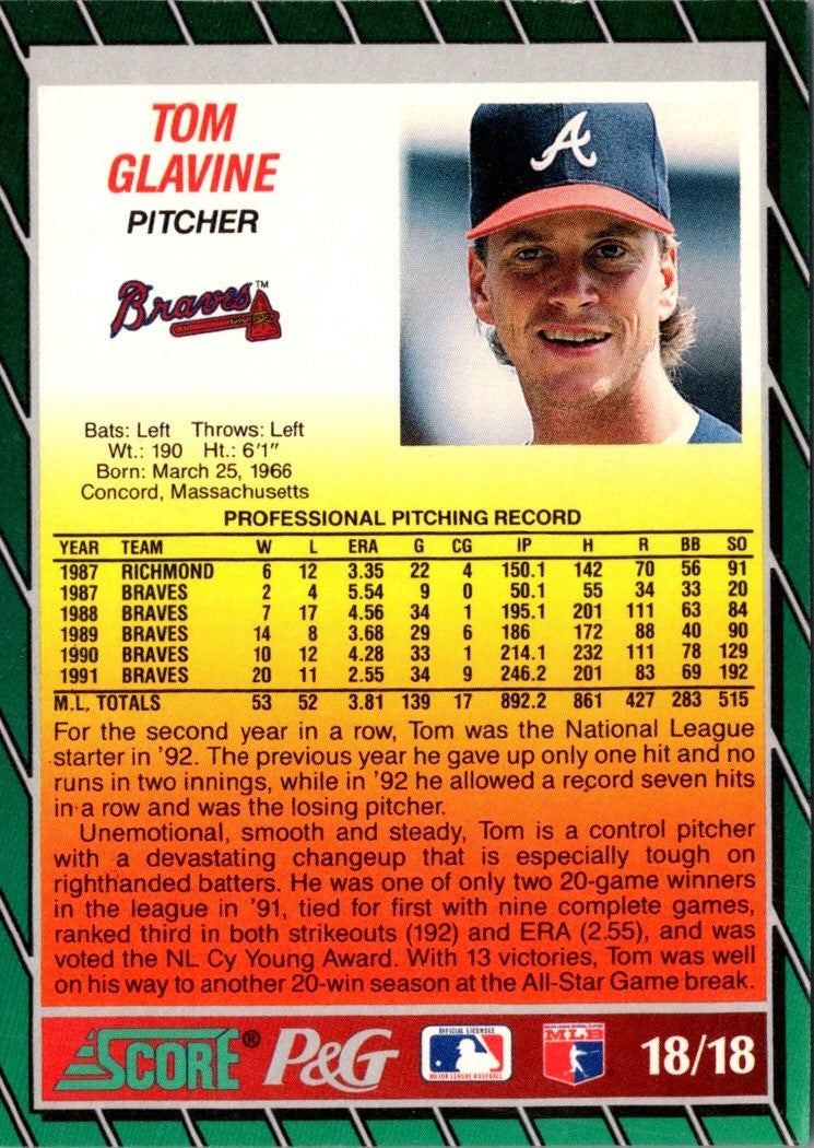 1992 Score Proctor and Gamble Tom Glavine