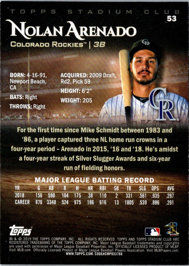 2019 Stadium Club Nolan Arenado