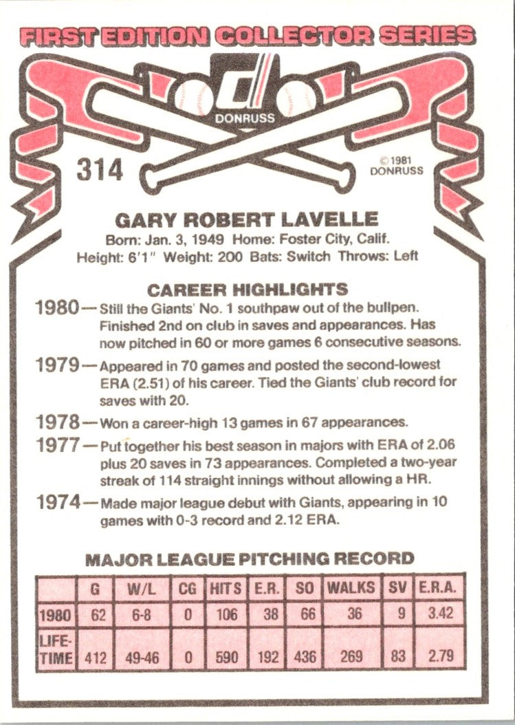 1981 Donruss Gary Lavelle