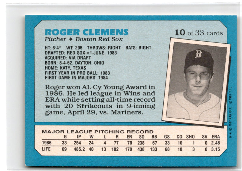 1987 Topps Kay-Bee Superstars of Baseball Roger Clemens