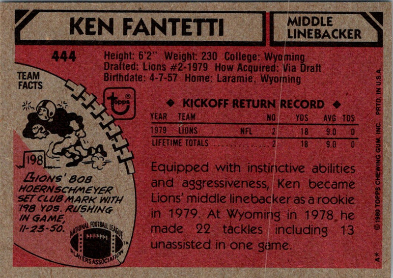 1980 Topps Ken Fantetti