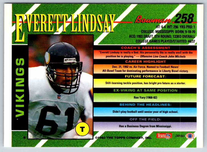 1993 Bowman Football Everett Lindsay