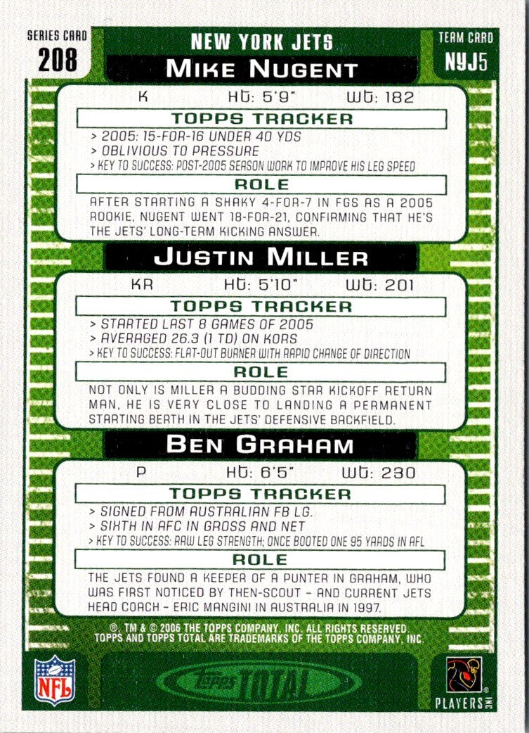 2006 Topps Total Mike Nugent/Justin Miller/Ben Graham