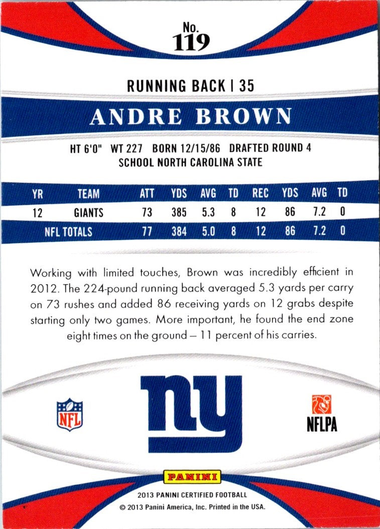 2013 Panini Certified Andre Brown