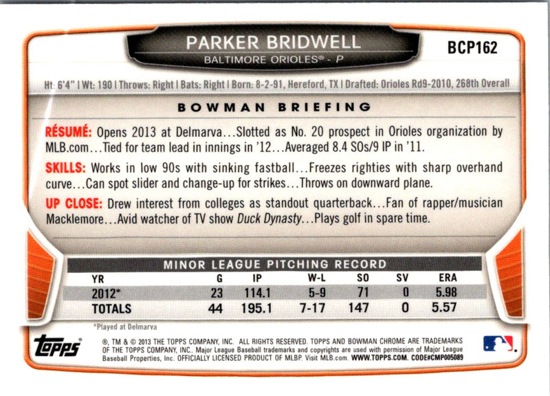 2013 Bowman Chrome Prospects Parker Bridwell