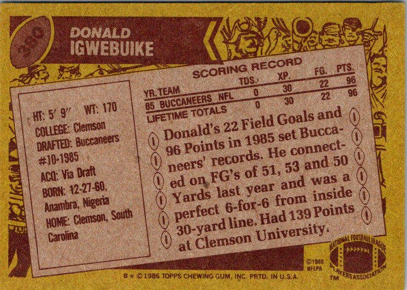 1986 Topps Donald Igwebuike